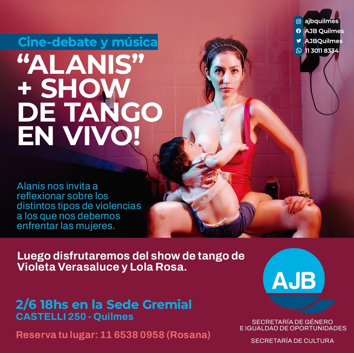 En este momento estás viendo Por el Ni Una Menos, cine-debate y música en vivo en la AJB Quilmes