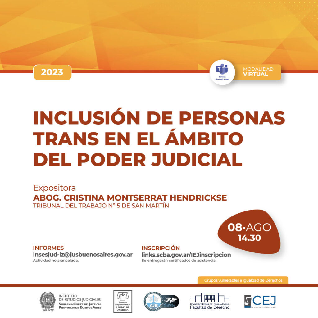 Lee más sobre el artículo Jornada sobre “Inclusión de personas trans en ámbito del Poder Judicial”