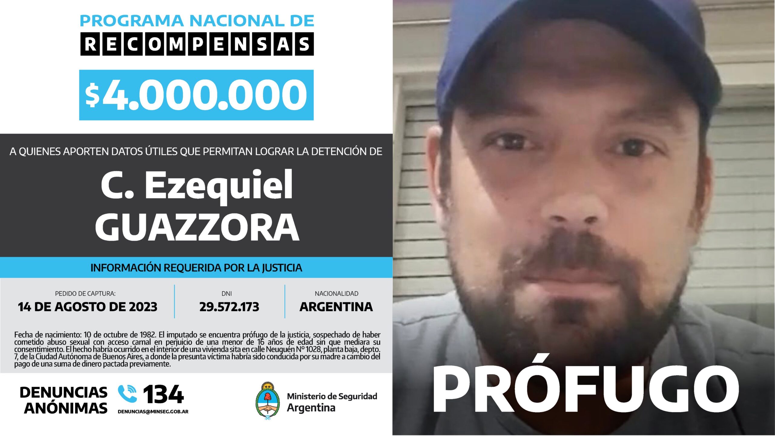 En este momento estás viendo Ofrecen una recompensa de $4 millones por datos de Guazzora, prófugo por corrupción de menores
